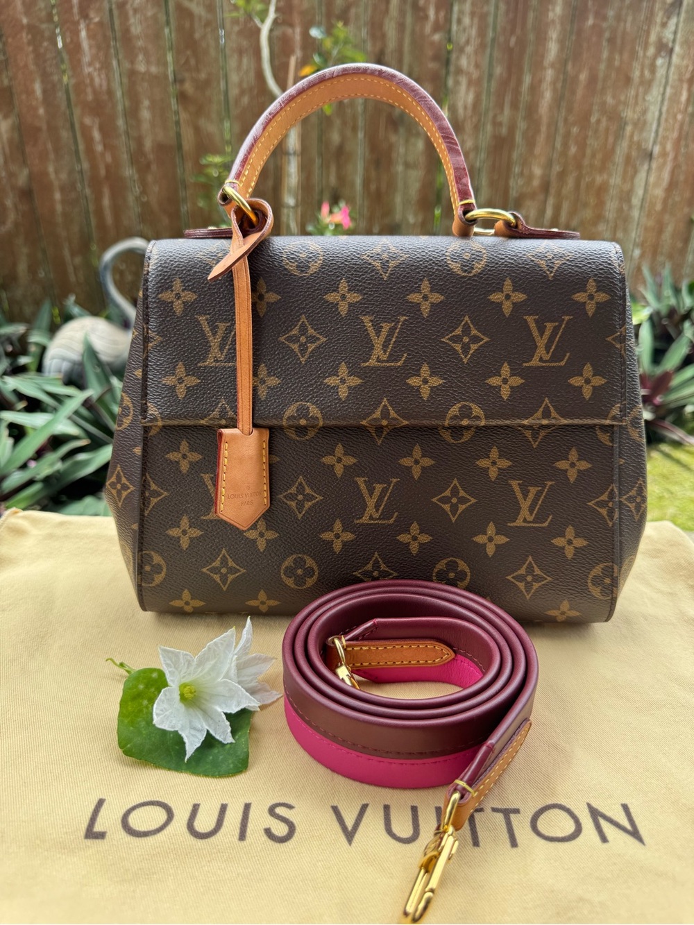 Louis Vuitton Monogram Cluny BB with Pink Detachable Strap